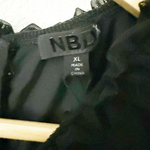 NBD x REVOLVE | Las Olas Long Sleeve Mini Dress Ruched Sheer Black Stretch | XL - Picture 6 of 12